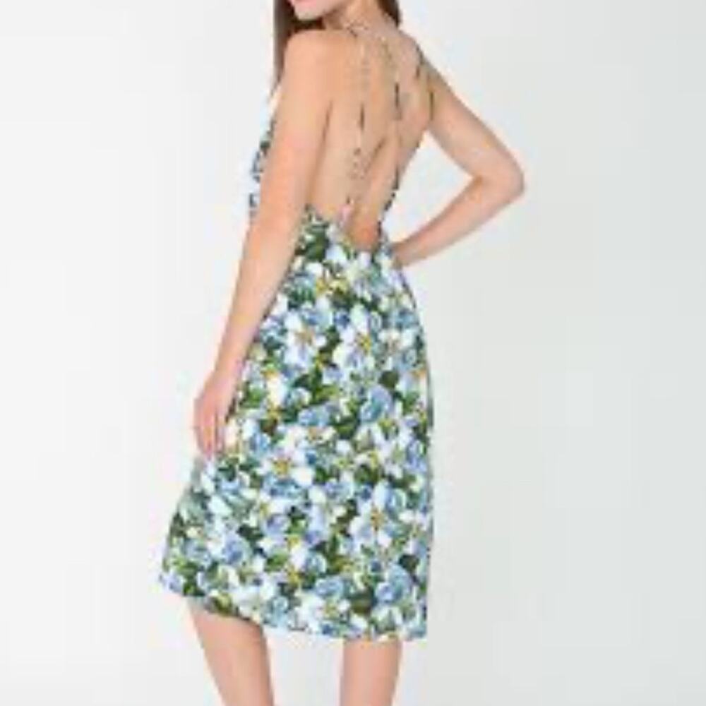 American Apparel Blue and Green Floral Midi Dress